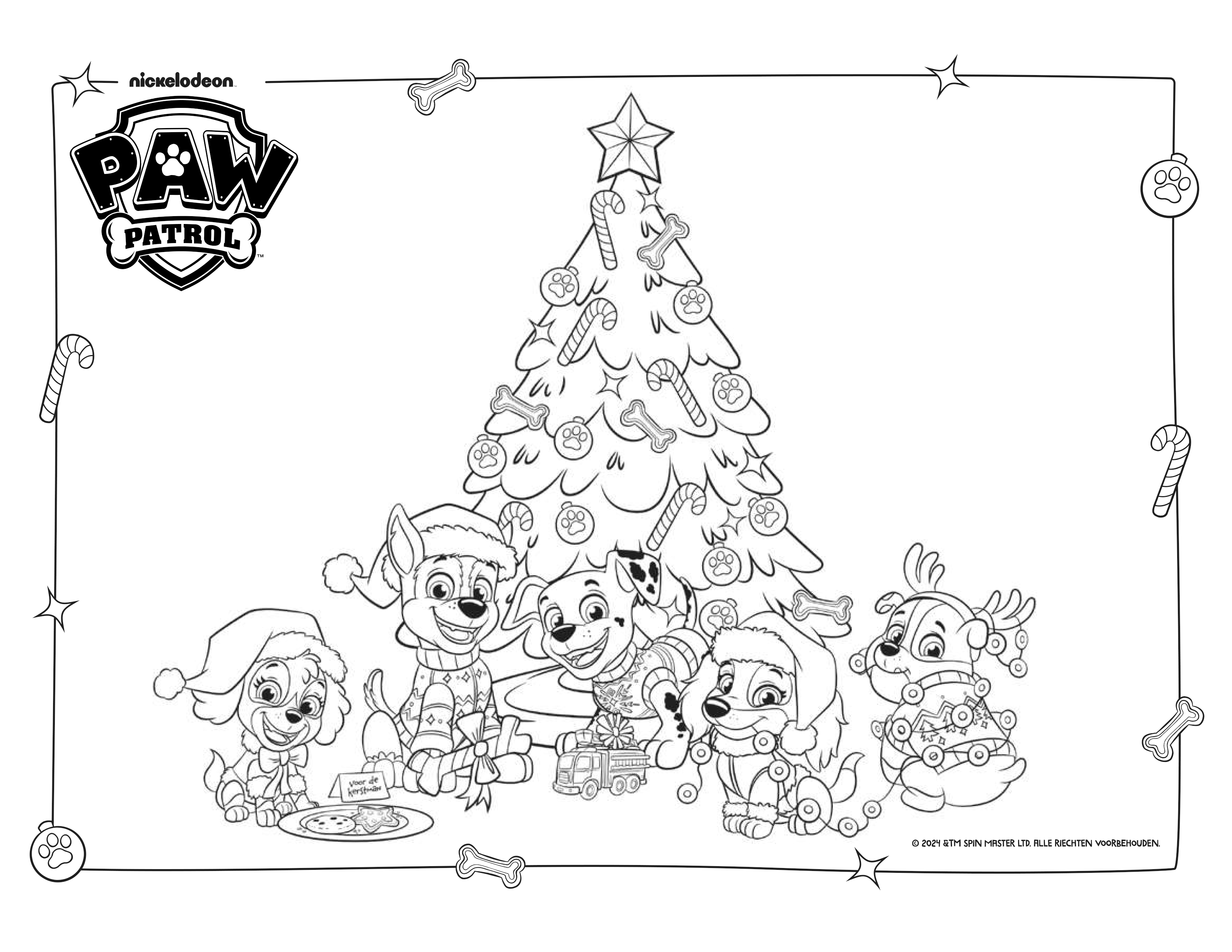 PAW Patrol Kerst pups kleurplaat